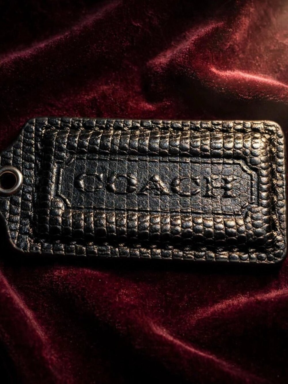 Vintage Coach Leather Hang Tag Charm Black Embossed Logo Keychain